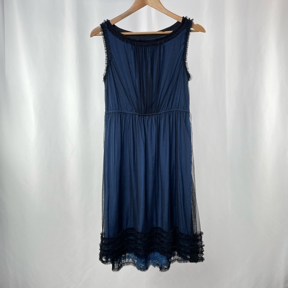 Moulinette‎ Soeurs Sleeveless Silk Trim Dress in Blue Black Size Small